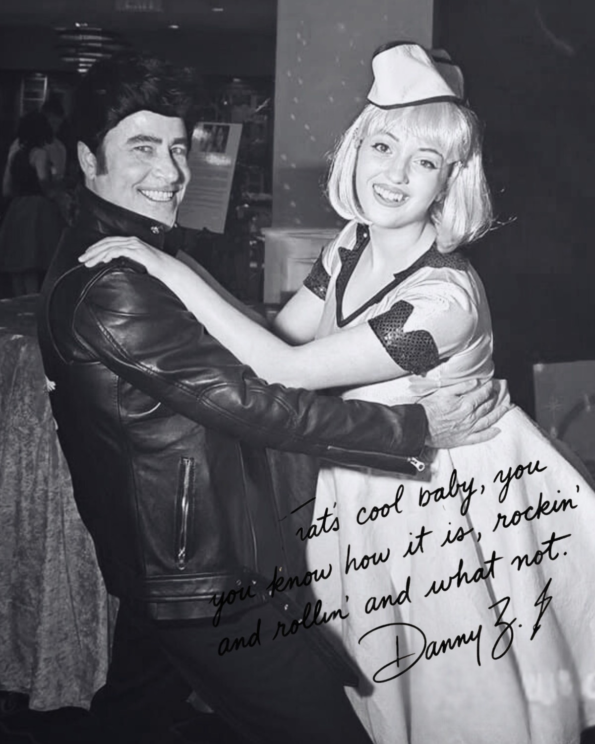 Danny Zuko inspired signed portrait styled like a 1950s yearbook photo