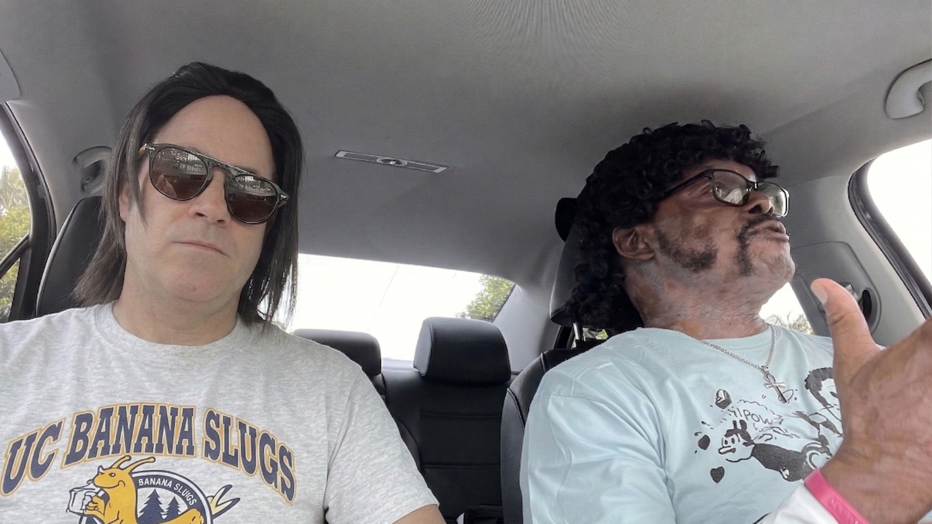 Wide Pulp Fiction inspired character moment at a themed event